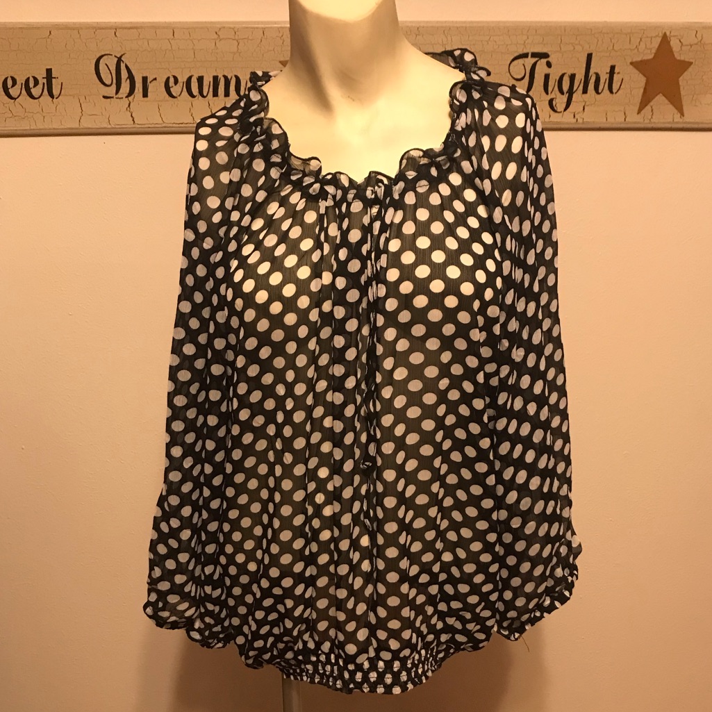 Ze-Ze Concepts Sheer Black With White Dots Blouse